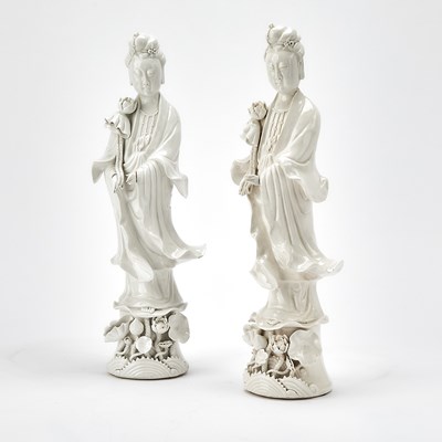 Lot 229 - Pair of Chinese White-Glazed Porcelain Figures of Guanyin
