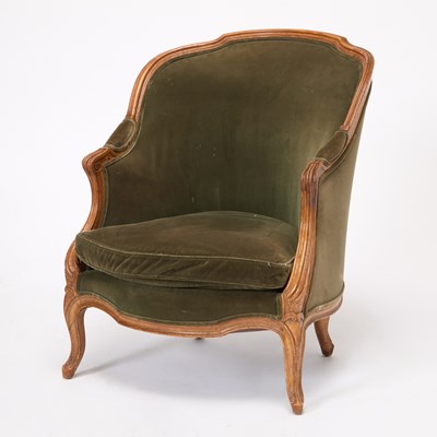 Lot 249 - Louis XV Green Velvet Upholstered Beechwood Bergère