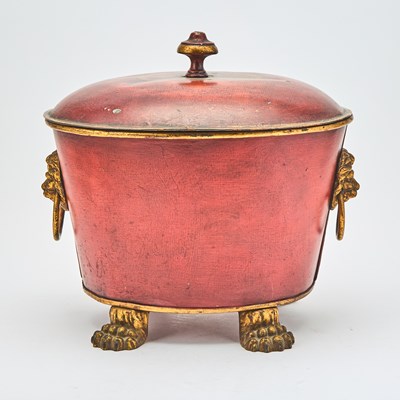 Lot 225 - Regency Style Parcel-Gilt Scarlet and Painted Tôle Coal Hod