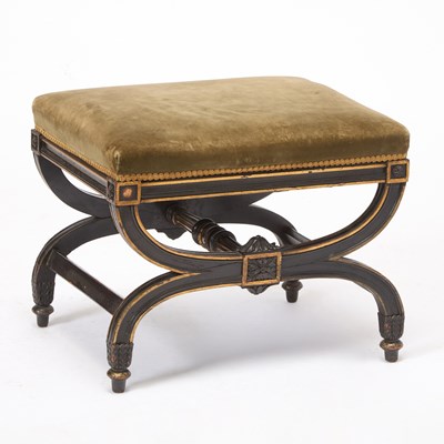 Lot 219 - Regency Style Parcel Gilt Ebonized Curule Tabouret