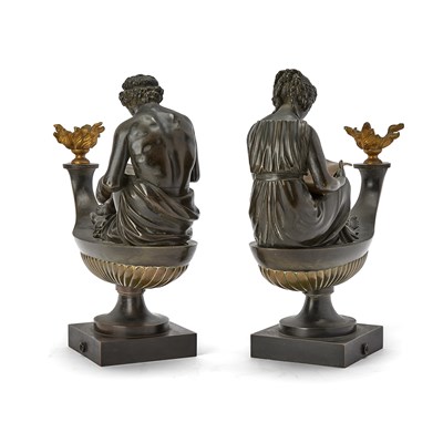 Lot Pair of Louis XVI Style Gilt and Patinated Bronze Figural Oil Lamps
