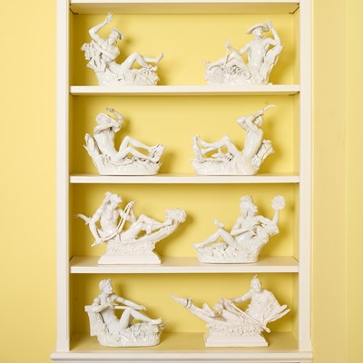 Lot A Set of Eight Italian White-Glazed Maiolica Figural Groups, by Andrea Spadini