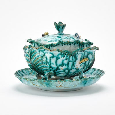 Lot 239 - Brussels Faience Cabbage "Vert du Cuivre" Tureen, Cover and Stand