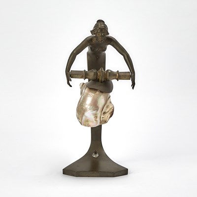 Lot 234 - Viennese Art Nouveau Shell-Mounted Patinated Bronze Figural Table Lamp
