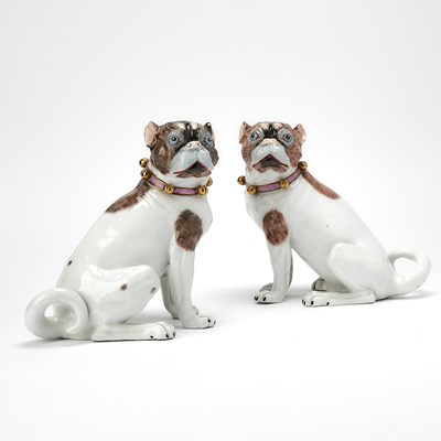 Lot 262 - Pair of Dresden Gilt and Hand-Painted Porcelain Figures of Pug Dogs