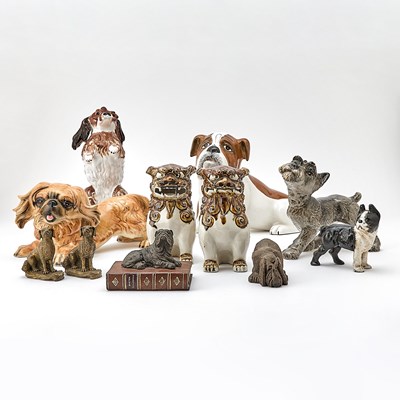 Lot 263 - Group of Porcelain, Painted Cast Iron, Gilt-Bronze and Composition Figures of Dogs