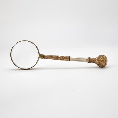 Lot 260 - American Gilt-Brass, Mother-of-Pearl, and Glass Magnifying Glass