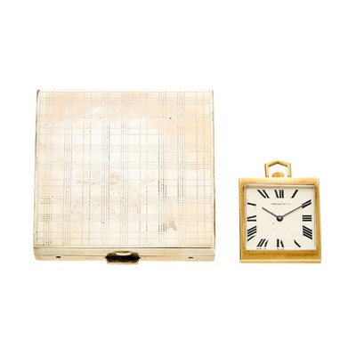 Lot 280 - Tiffany & Co. Gold Travel Clock and Silver Compact