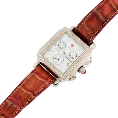 Lot 2180 - Michelle Stainless Steel and Diamond 'Deco' Chronograph Wristwatch