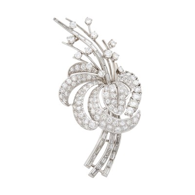 Lot 1087 - Platinum and Diamond Spray Clip-Brooch