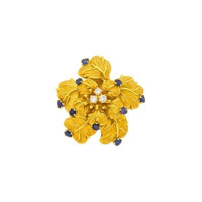 Lot 2099 - Tiffany & Co. Gold, Sapphire and Diamond Flower Brooch