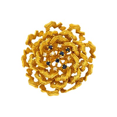 Lot 2043 - Gold, Sapphire and Diamond Flower Brooch