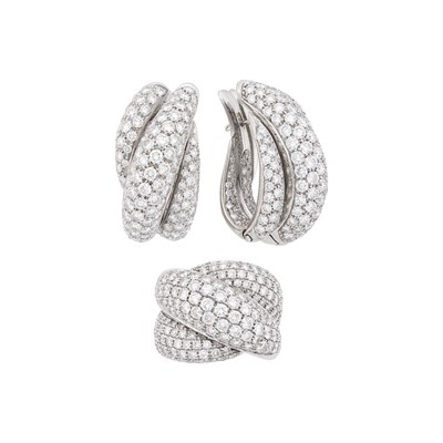 Lot 1169 - Pair of White Gold and Diamond Half-Hoop Earrings and Ring