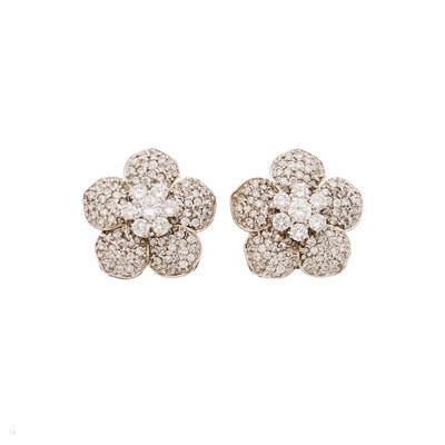Lot 2141 - Pair of White Gold and Simulated Diamond Flower Earclips