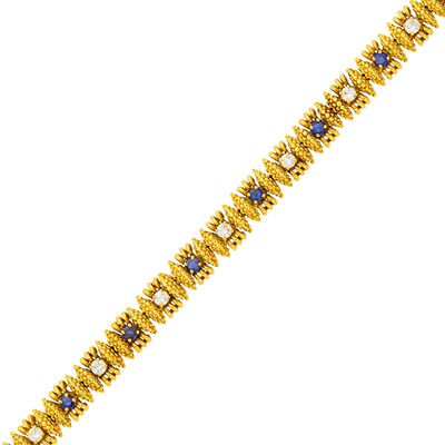Lot 1142 - Tiffany & Co. Gold, Diamond and Sapphire Bracelet