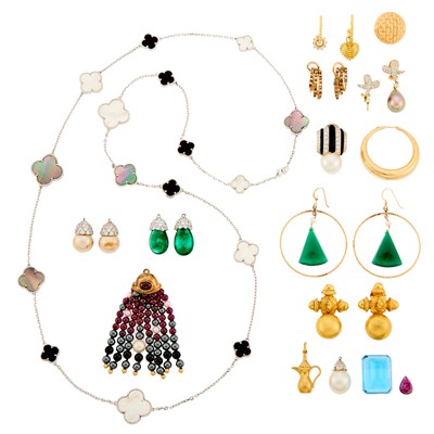 Lot 2302 - Group of Gold Single Earrings, Costume Jewelry and Fragments