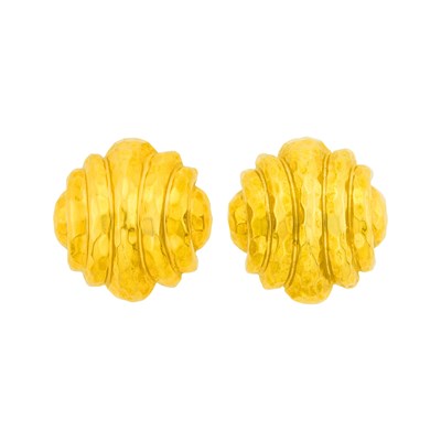 Lot 1225 - Henry Dunay Pair of Hammered Gold Dome Earclips