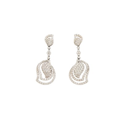 Lot 2146 - Pair of White Gold and Diamond Pendant-Earrings