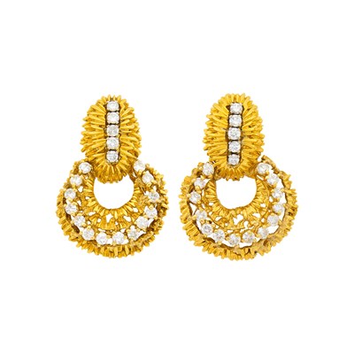 Lot 1143 - Pair of Gold and Diamond Door Knocker Earrings