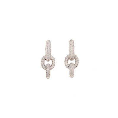 Lot 2145 - Pair of White Gold and Diamond Convertible Pendant-Earrings