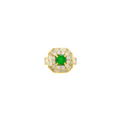Lot 1045 - Gold, Emerald and Diamond Ring