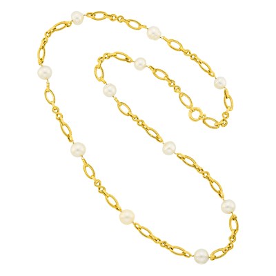 Lot 1149 - Long Gold and Semi-Baroque South Sea Cultured Pearl Chain Necklace