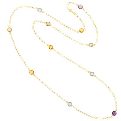 Lot 2062 - Long Gold and Colored Stone Chain Necklace