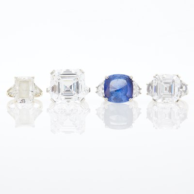 Lot 2297 - Four White Gold and Simulated Stone Rings