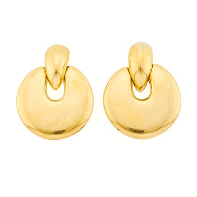 Lot 2079 - Pair of Gold Door Knocker Pendant-Earrings