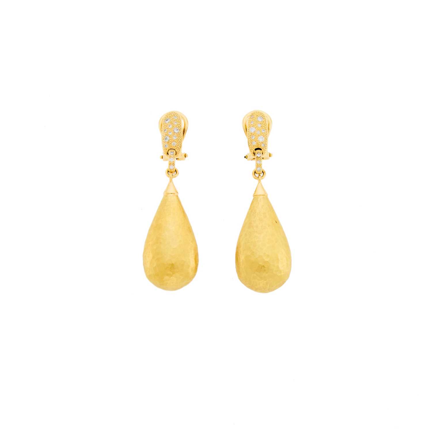 Lot 2278 - Pair of Gold and Diamond Pendant-Earrings