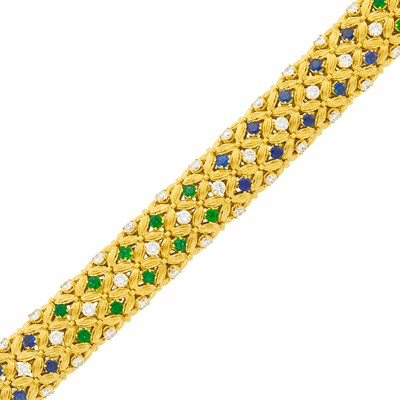Lot 143 - Cartier Gold, Diamond, Sapphire and Emerald Bracelet