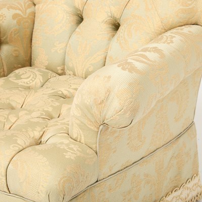 Lot 188 - Pair of Silk Upholstered Tufted Club Chairs`