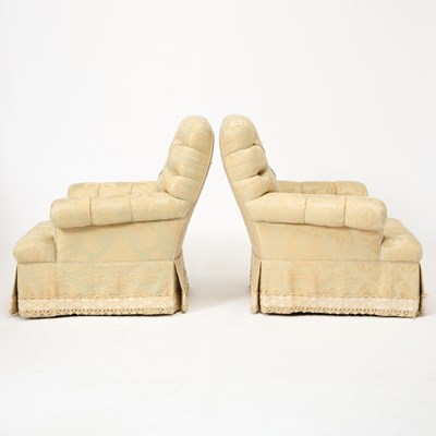 Lot 188 - Pair of Silk Upholstered Tufted Club Chairs`