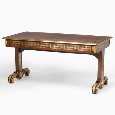 Lot 446 - Regency Gilt-Bronze Mounted and Brass-Inlaid Rosewood Writing Table