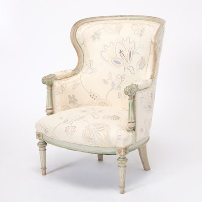 Lot 167 - Louis XVI Style Upholstered Painted Wood Bergère