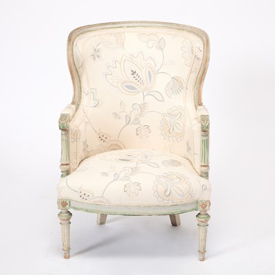 Lot 167 - Louis XVI Style Upholstered Painted Wood Bergère