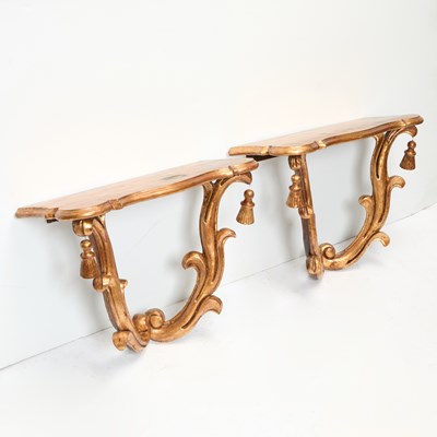 Lot 272 - Pair of Italian Rococo Style Giltwood Hanging Consoles