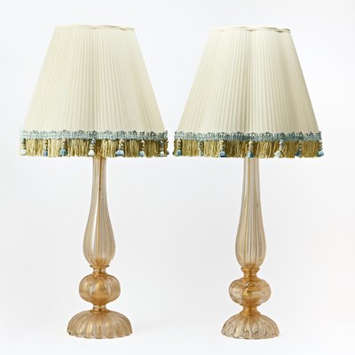 Lot 340 - Pair of Archimede Seguso Murano Blown Glass Table Lamps