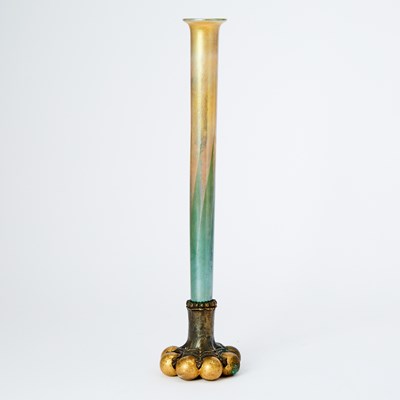 Lot 241 - Tiffany Studios Gilt-Bronze and Favrile Glass Bud Vase