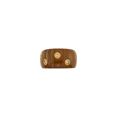 Lot 4 - Nicholas Varney Gold, Petrified Palm Wood and Colored Diamond Dome Ring