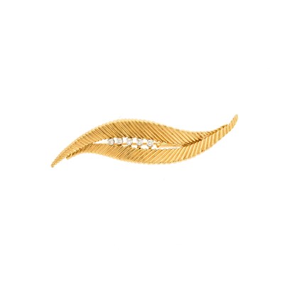 Lot 1097 - Birks Gold, Platinum and Diamond Feather Brooch