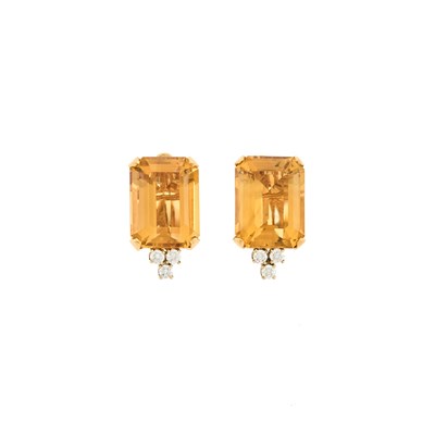 Lot 1018 - Cartier Pair of Gold, Citrine and Diamond Earclips
