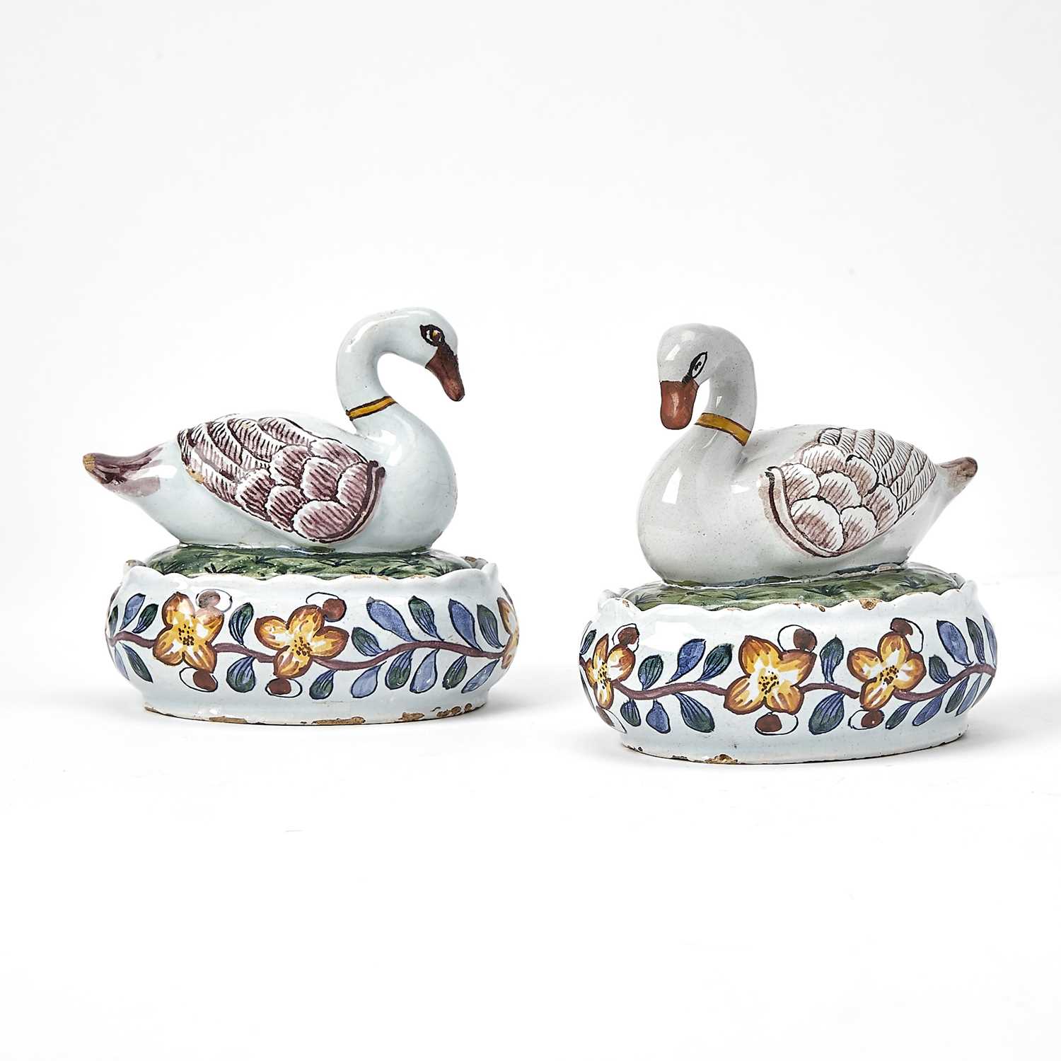 Lot 332 - Pair of Dutch Delft Swan Butter Boxes and Covers