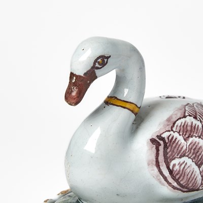 Lot 332 - Pair of Dutch Delft Swan Butter Boxes and Covers