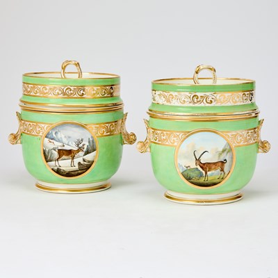Lot Pair of Derby Apple-Green Ground Ice Pails, Covers and Liners