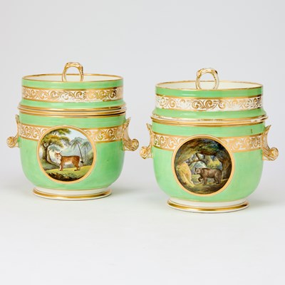 Lot 390 - Pair of Derby Apple-Green Ground Ice Pails, Covers and Liners