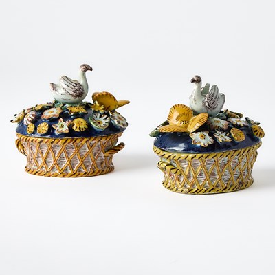 Lot 335 - Pair of Dutch Delft Polychrome Boxes and Covers