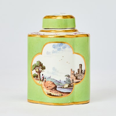 Lot 350 - Meissen Lime-Green Ground Quatrefoil Tea Canister and Cover