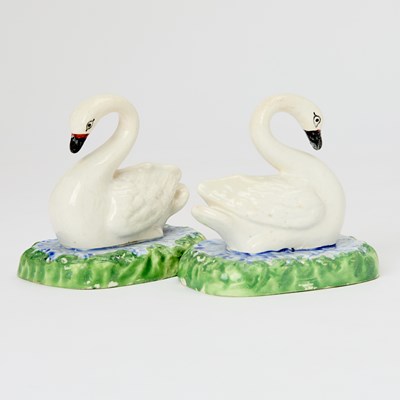 Lot 395 - Pair of Swansea Pottery Models of Swans