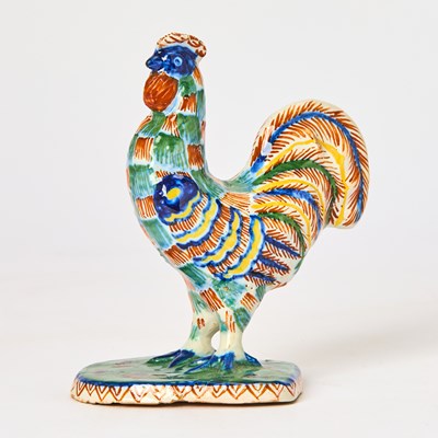 Lot 340 - Dutch Delft Polychrome Figure of a Standing Rooster
